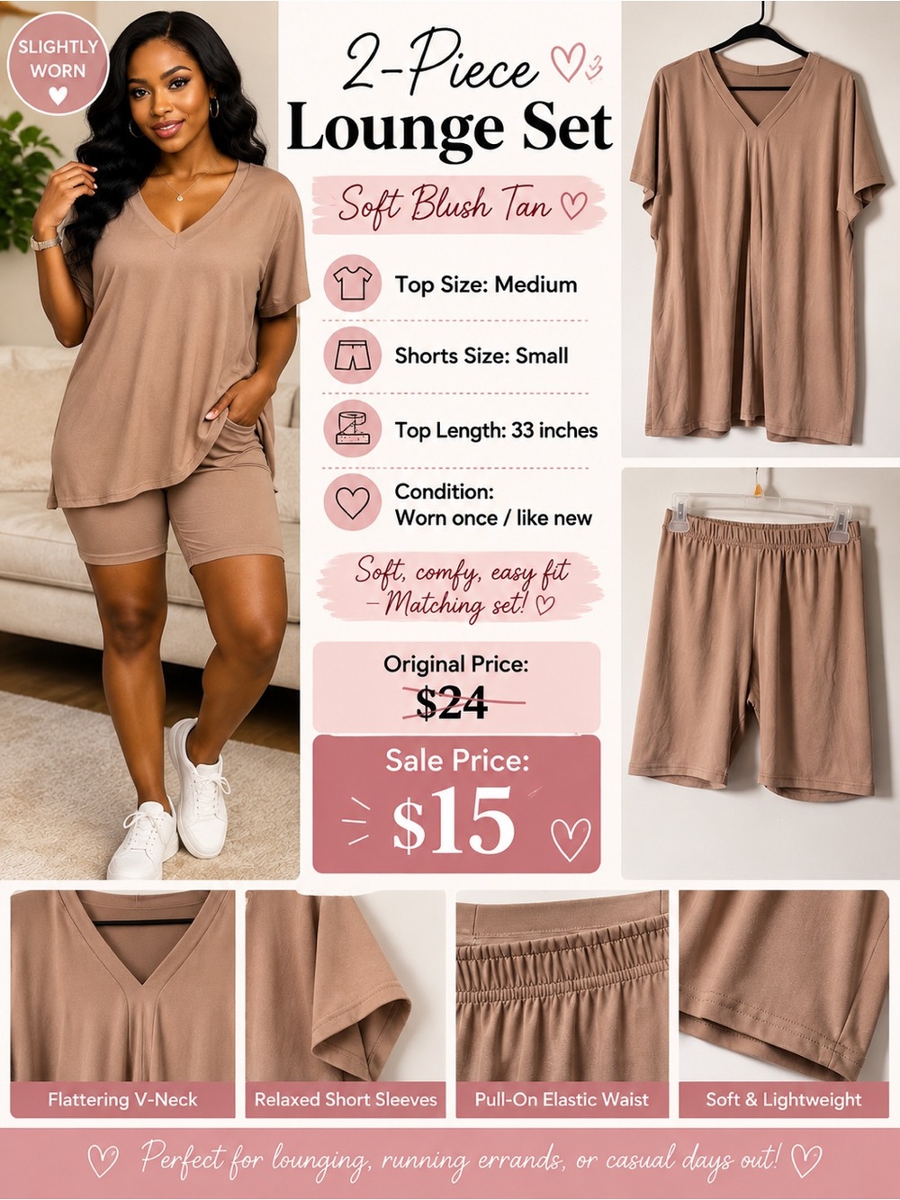 Soft Blush Tan 2-Piece Lounge Set - Women’s Intimates & Sleepwear